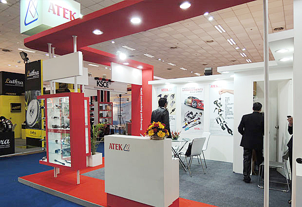 ATEK exhibition stand displaying steering and suspension components